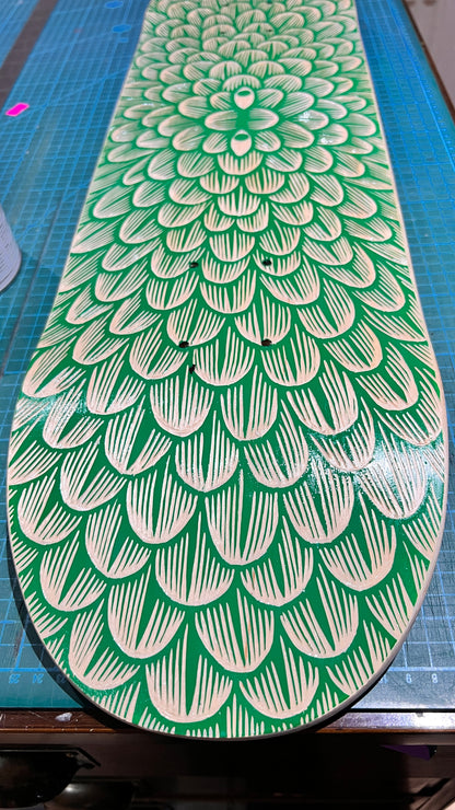 Hand-carved skateboard deck
